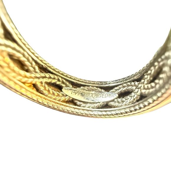 14K Solid White & Yellow Gold ArtCarved Designer Men’s Wedding Band Intricate Br - Picture 12 of 13